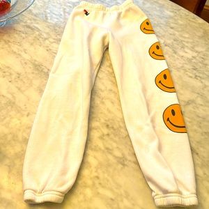 Aviator Nation smiley face white girls sweatpants